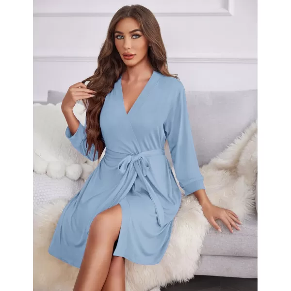 Ekouaer Womens Robe Lightweight 34 Sleeve Knit Bathrobe Soft Knee Length Sleepwear Robes with Pockets SXXLLight Blue