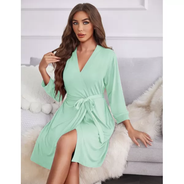 Ekouaer Womens Robe Lightweight 34 Sleeve Knit Bathrobe Soft Knee Length Sleepwear Robes with Pockets SXXLLight Green