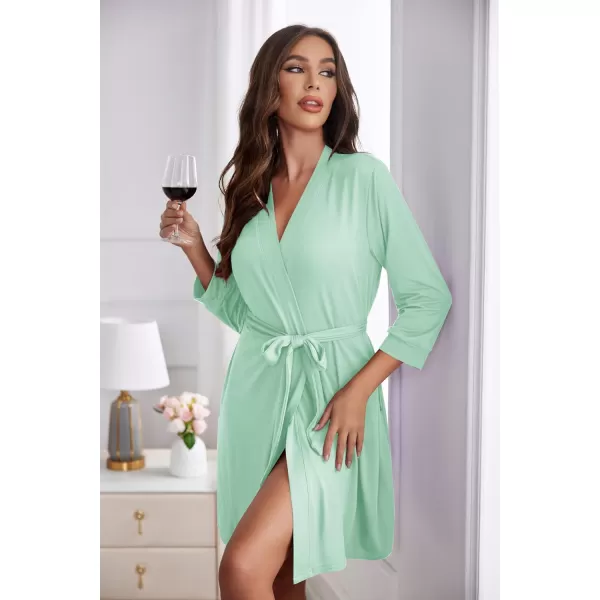 Ekouaer Womens Robe Lightweight 34 Sleeve Knit Bathrobe Soft Knee Length Sleepwear Robes with Pockets SXXLLight Green