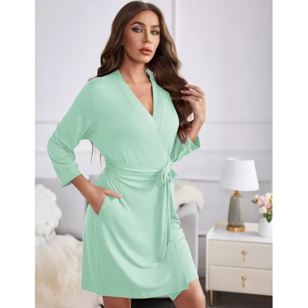 Ekouaer Womens Robe Lightweight 34 Sleeve Knit Bathrobe Soft Knee Length Sleepwear Robes with Pockets SXXLLight Green