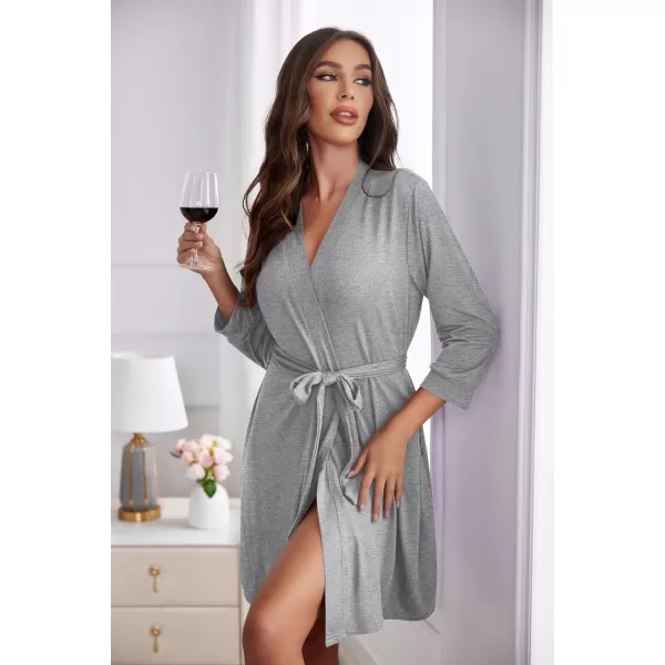 Ekouaer Womens Robe Lightweight 34 Sleeve Knit Bathrobe Soft Knee Length Sleepwear Robes with Pockets SXXLLight Grey