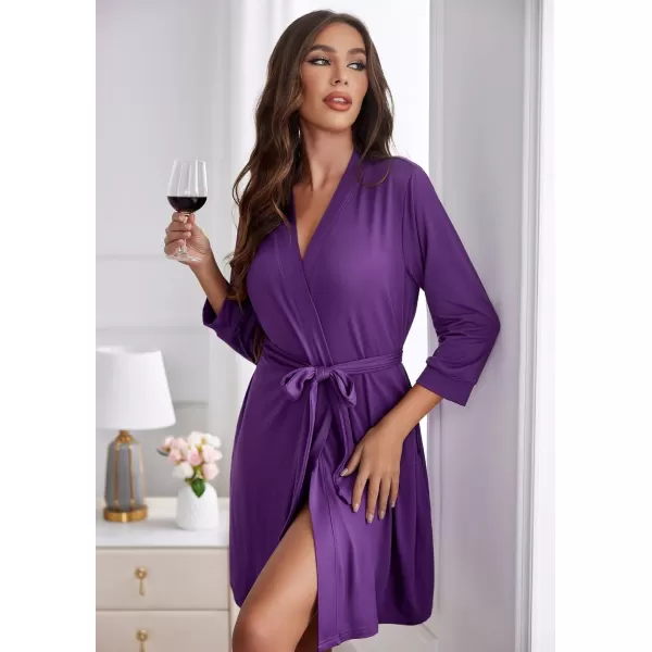 Ekouaer Womens Robe Lightweight 34 Sleeve Knit Bathrobe Soft Knee Length Sleepwear Robes with Pockets SXXLPurple