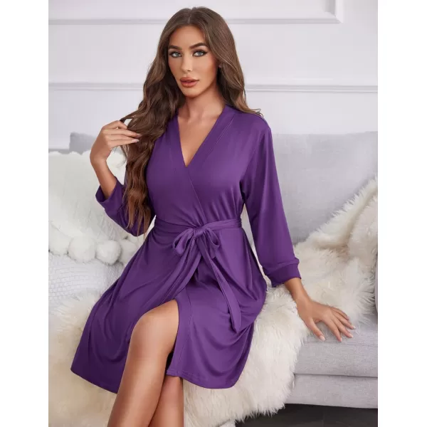 Ekouaer Womens Robe Lightweight 34 Sleeve Knit Bathrobe Soft Knee Length Sleepwear Robes with Pockets SXXLPurple