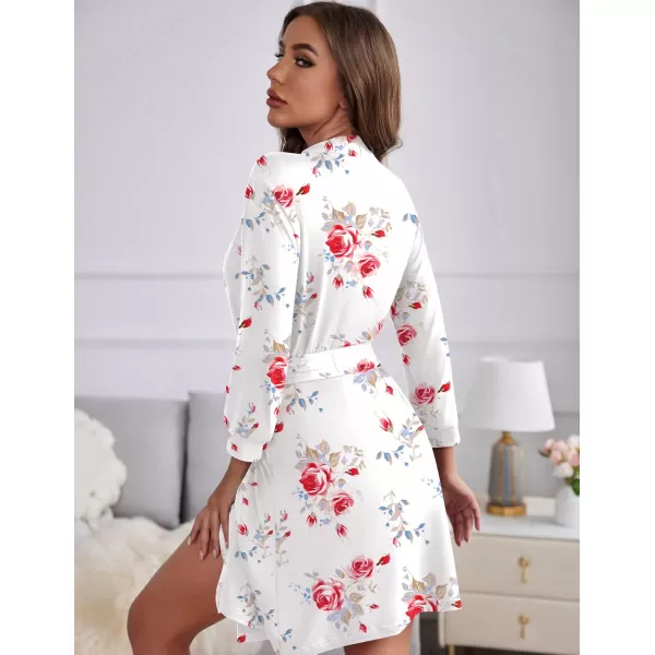 Ekouaer Womens Robe Lightweight 34 Sleeve Knit Bathrobe Soft Knee Length Sleepwear Robes with Pockets SXXLWhite Flower