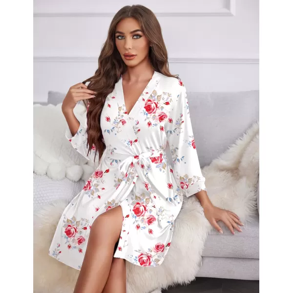 Ekouaer Womens Robe Lightweight 34 Sleeve Knit Bathrobe Soft Knee Length Sleepwear Robes with Pockets SXXLWhite Flower