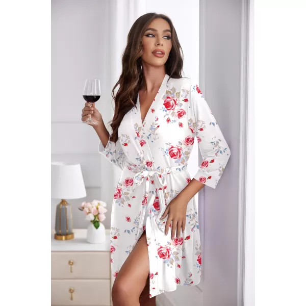 Ekouaer Womens Robe Lightweight 34 Sleeve Knit Bathrobe Soft Knee Length Sleepwear Robes with Pockets SXXLWhite Flower