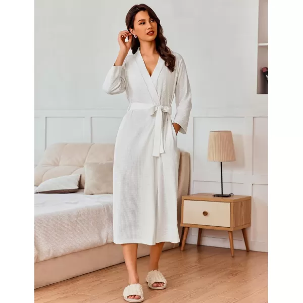 Ekouaer Womens Robe Long Waffle Knit Bathrobe Lightweight Soft Kimono Robes Loungewear SXXLLong Sleevewhite