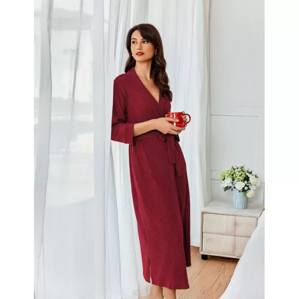 Ekouaer Womens Robe Long Waffle Knit Bathrobe Lightweight Soft Kimono Robes Loungewear SXXLLong Sleevewine Red