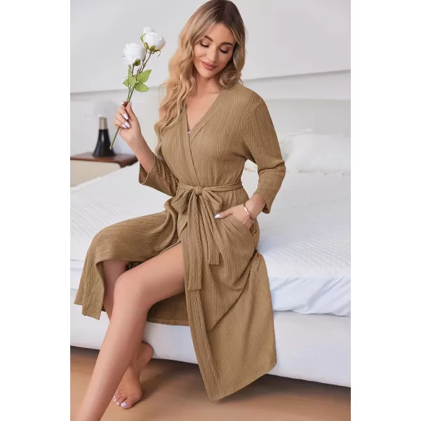 Ekouaer Womens Robes Long Bathrobes Jacquard Knit Spa Shower Robe Fixed Belt Sleepwear with Two Pockets S3XLBrown