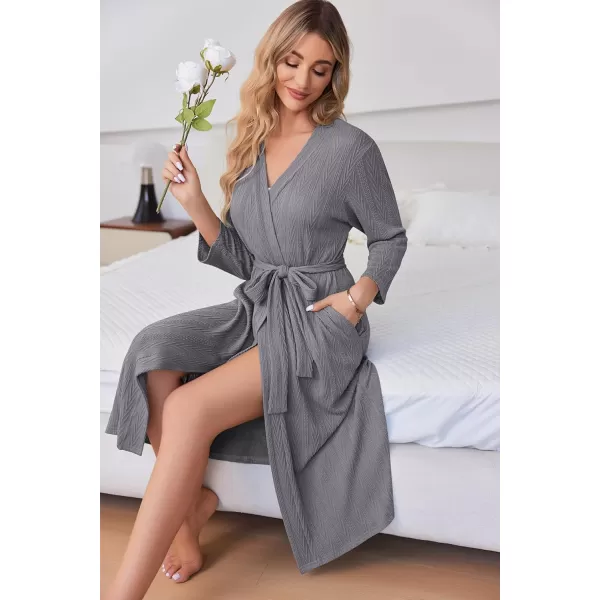 Ekouaer Womens Robes Long Bathrobes Jacquard Knit Spa Shower Robe Fixed Belt Sleepwear with Two Pockets S3XLDark Gray