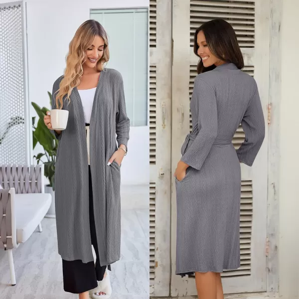 Ekouaer Womens Robes Long Bathrobes Jacquard Knit Spa Shower Robe Fixed Belt Sleepwear with Two Pockets S3XLDark Gray