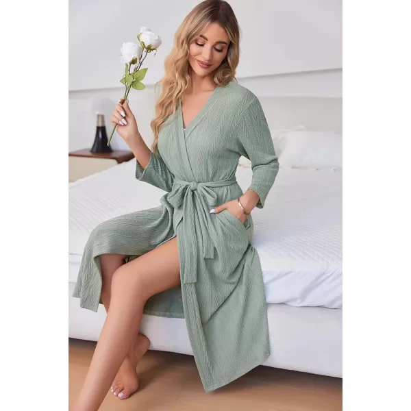 Ekouaer Womens Robes Long Bathrobes Jacquard Knit Spa Shower Robe Fixed Belt Sleepwear with Two Pockets S3XLGray Green