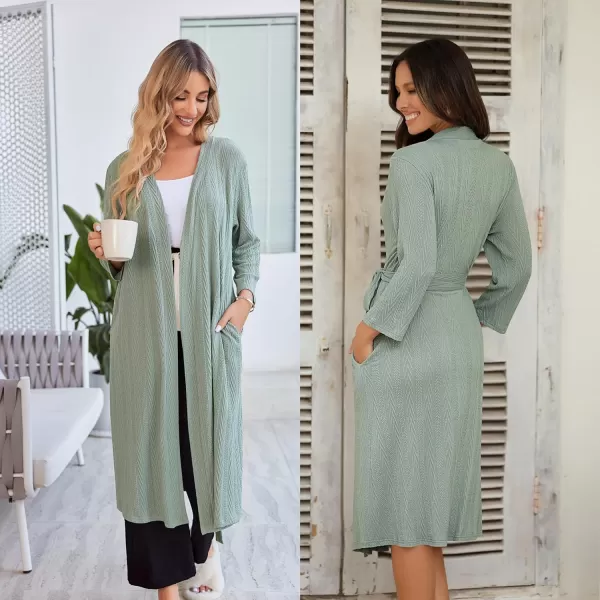 Ekouaer Womens Robes Long Bathrobes Jacquard Knit Spa Shower Robe Fixed Belt Sleepwear with Two Pockets S3XLGray Green