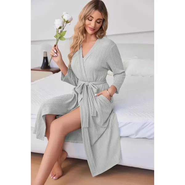 Ekouaer Womens Robes Long Bathrobes Jacquard Knit Spa Shower Robe Fixed Belt Sleepwear with Two Pockets S3XLLight Gray