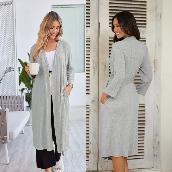 Ekouaer Womens Robes Long Bathrobes Jacquard Knit Spa Shower Robe Fixed Belt Sleepwear with Two Pockets S3XLLight Gray