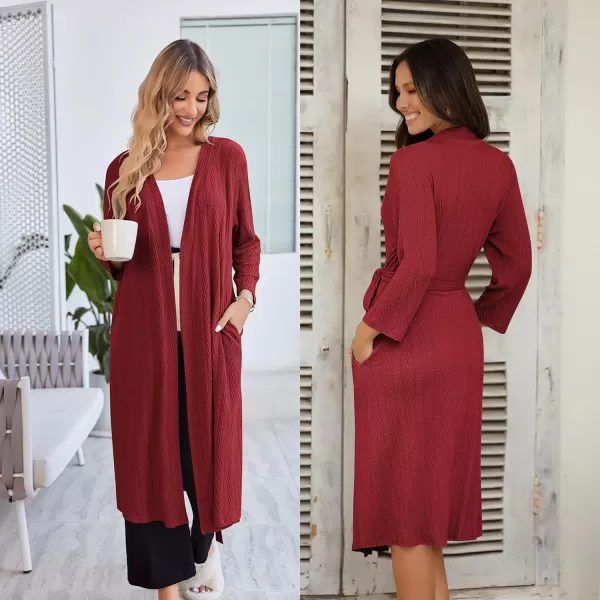 Ekouaer Womens Robes Long Bathrobes Jacquard Knit Spa Shower Robe Fixed Belt Sleepwear with Two Pockets S3XLWine Red