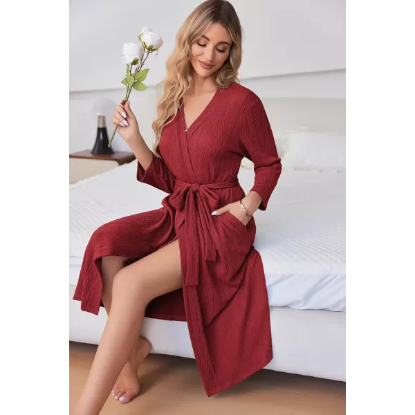 Ekouaer Womens Robes Long Bathrobes Jacquard Knit Spa Shower Robe Fixed Belt Sleepwear with Two Pockets S3XLWine Red