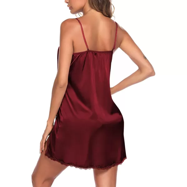 Ekouaer Womens Satin Full Slip Lace NightgownWine Red