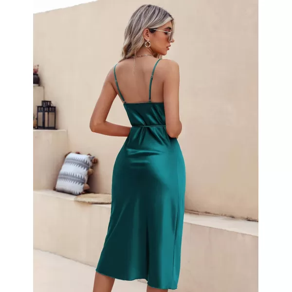 Ekouaer Womens Satin Nightgown Sexy Lingerie Sleepwear Spaghetti Strap Cowl Neck Elegant Long Slip Satin Silk Midi DressBlue Green