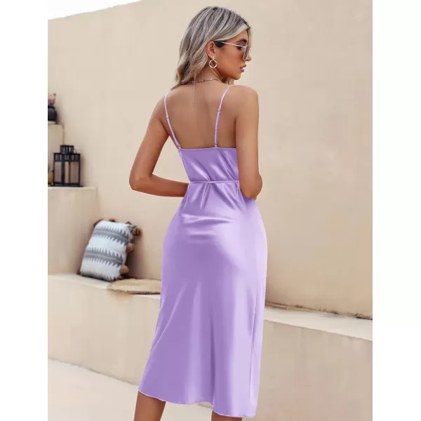 Ekouaer Womens Satin Nightgown Sexy Lingerie Sleepwear Spaghetti Strap Cowl Neck Elegant Long Slip Satin Silk Midi DressLavender