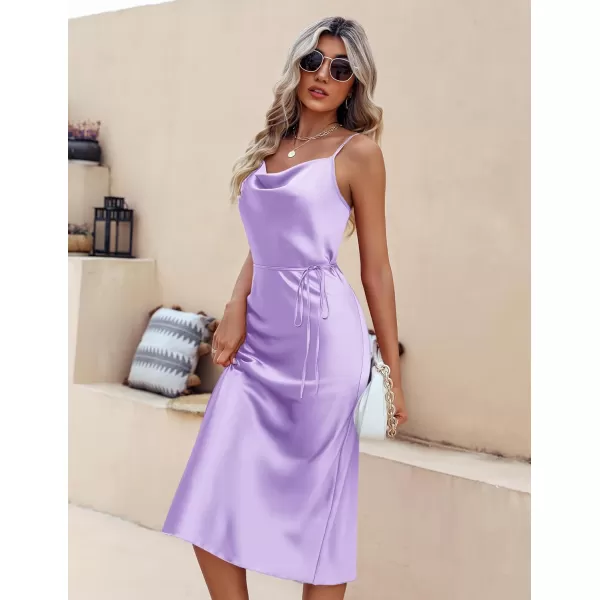 Ekouaer Womens Satin Nightgown Sexy Lingerie Sleepwear Spaghetti Strap Cowl Neck Elegant Long Slip Satin Silk Midi DressLavender