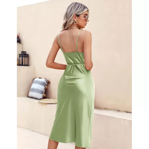 Ekouaer Womens Satin Nightgown Sexy Lingerie Sleepwear Spaghetti Strap Cowl Neck Elegant Long Slip Satin Silk Midi DressLight Green