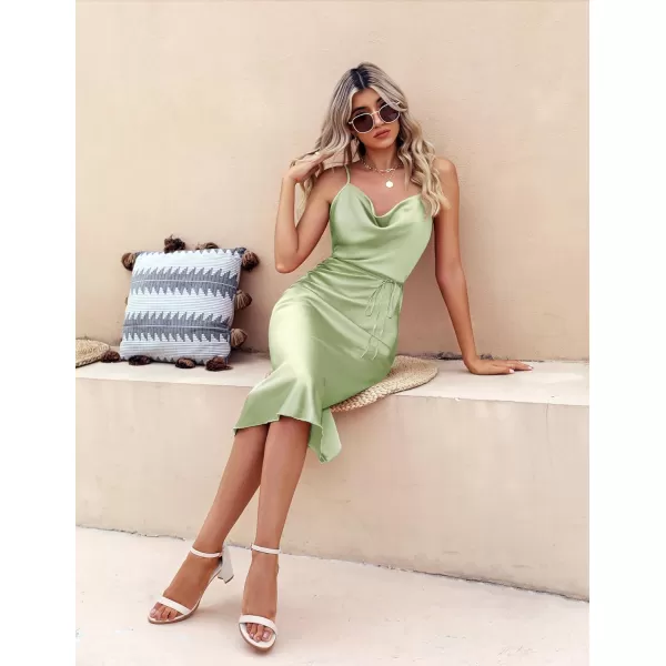 Ekouaer Womens Satin Nightgown Sexy Lingerie Sleepwear Spaghetti Strap Cowl Neck Elegant Long Slip Satin Silk Midi DressLight Green