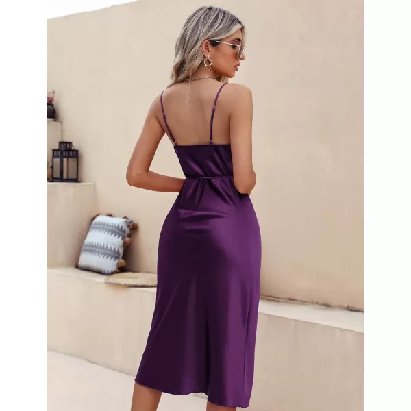 Ekouaer Womens Satin Nightgown Sexy Lingerie Sleepwear Spaghetti Strap Cowl Neck Elegant Long Slip Satin Silk Midi DressPurple