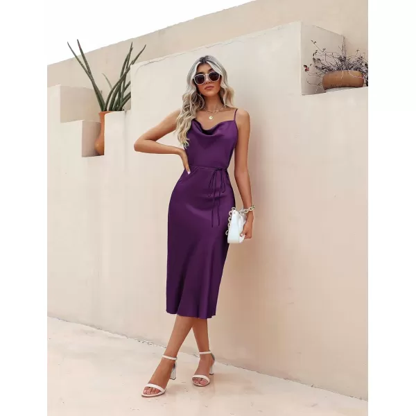 Ekouaer Womens Satin Nightgown Sexy Lingerie Sleepwear Spaghetti Strap Cowl Neck Elegant Long Slip Satin Silk Midi DressPurple