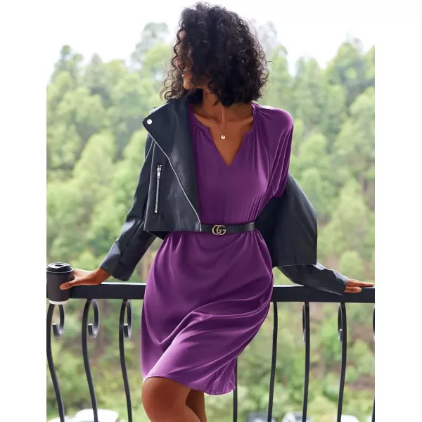 Ekouaer Womens Satin Nightgown Short Sleeve Silk Sleepshirt V Neck Sleepwear Boyfriend Loose NightshirtDark Purple