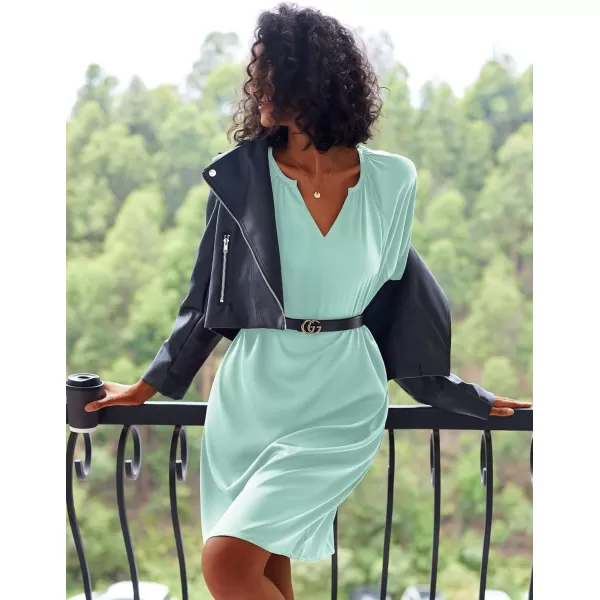 Ekouaer Womens Satin Nightgown Short Sleeve Silk Sleepshirt V Neck Sleepwear Boyfriend Loose NightshirtLight Green