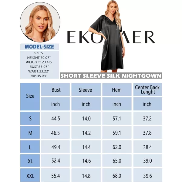 Ekouaer Womens Satin Nightgown Short Sleeve Silk Sleepshirt V Neck Sleepwear Boyfriend Loose NightshirtPink