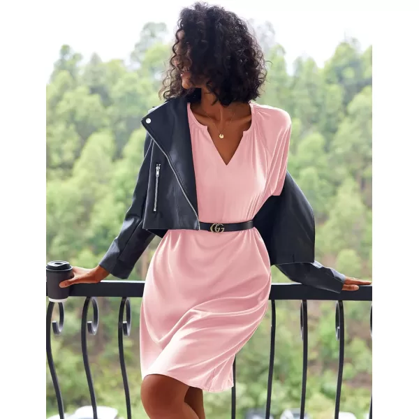 Ekouaer Womens Satin Nightgown Short Sleeve Silk Sleepshirt V Neck Sleepwear Boyfriend Loose NightshirtPink