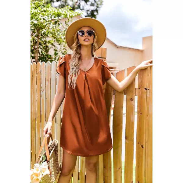 Ekouaer Womens Satin Nightgown Short Sleeve Sleepdress VNeck Sleepwear Loose Silk Sleepshirt S3XLCaramel Colour