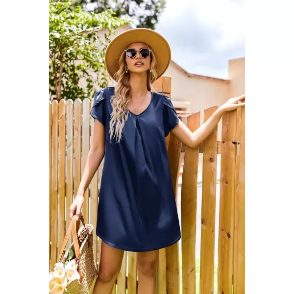 Ekouaer Womens Satin Nightgown Short Sleeve Sleepdress VNeck Sleepwear Loose Silk Sleepshirt S3XLNavy Blue