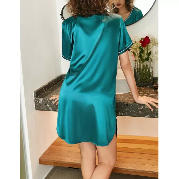 Ekouaer Womens Satin Nightgown Short Sleeve T Shirt Dress Boyfriend Casual Sleep Dress Loose Pajamas Shirt S3XLPeacock Blue