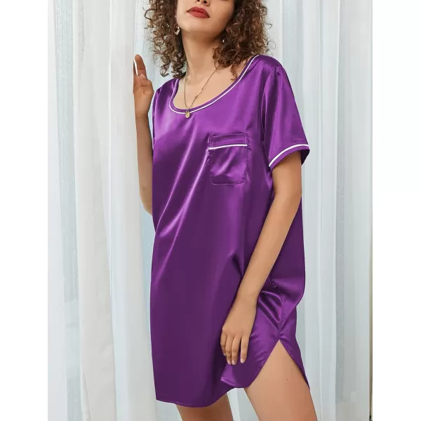 Ekouaer Womens Satin Nightgown Short Sleeve T Shirt Dress Boyfriend Casual Sleep Dress Loose Pajamas Shirt S3XLPurple