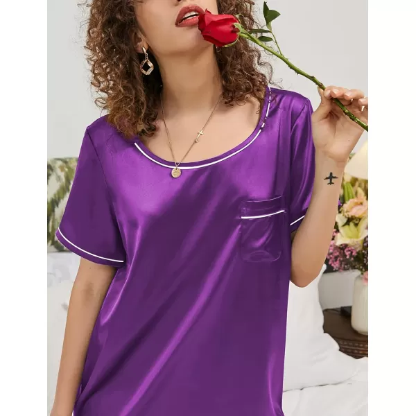 Ekouaer Womens Satin Nightgown Short Sleeve T Shirt Dress Boyfriend Casual Sleep Dress Loose Pajamas Shirt S3XLPurple