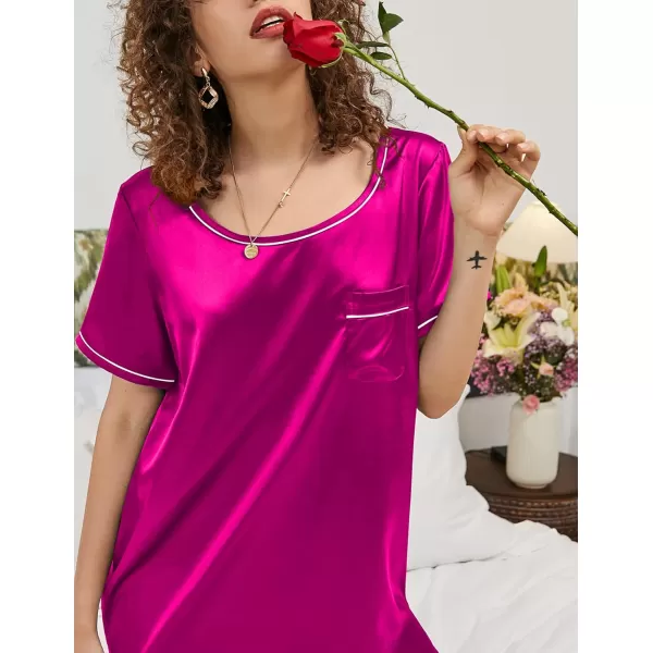 Ekouaer Womens Satin Nightgown Short Sleeve T Shirt Dress Boyfriend Casual Sleep Dress Loose Pajamas Shirt S3XLRose Red