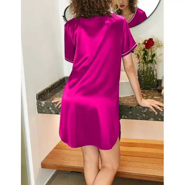 Ekouaer Womens Satin Nightgown Short Sleeve T Shirt Dress Boyfriend Casual Sleep Dress Loose Pajamas Shirt S3XLRose Red