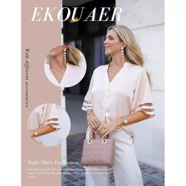 Ekouaer Womens Satin Nightgown Silk Pajamas Button Down Sleepshirt Sexy Boyfriend Night Shirts 34 Sleeve SXXL01 Champagne