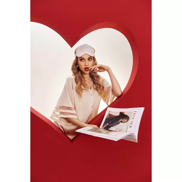 Ekouaer Womens Satin Nightgown Silk Pajamas Button Down Sleepshirt Sexy Boyfriend Night Shirts 34 Sleeve SXXL01 Champagne