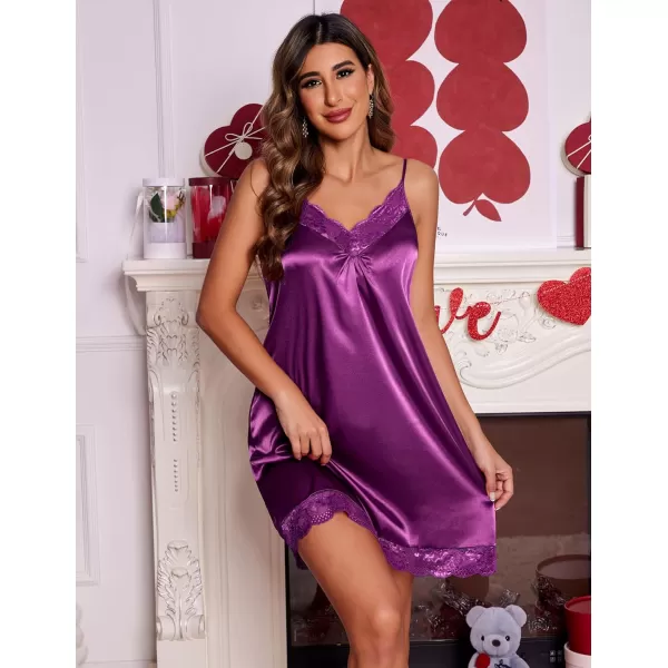 Ekouaer Womens Satin Nightgown Vneck Lace Chemise Sleepwear Soft Lingerie for Women SXXLSwineberry