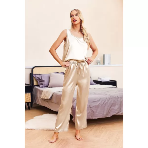 Ekouaer Womens Satin Pajamas Set Back Split Top and Long Pant Silk Pj Set Tank Sleepwear SXXLChampagne