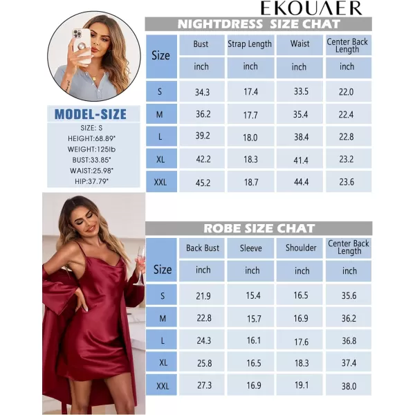 Ekouaer Womens Satin Robe Set Nightgown with Robes Silk Pajama Set 2 Pieces Lingerie Cowl Neck Cami Sleepwear SetsChampagne