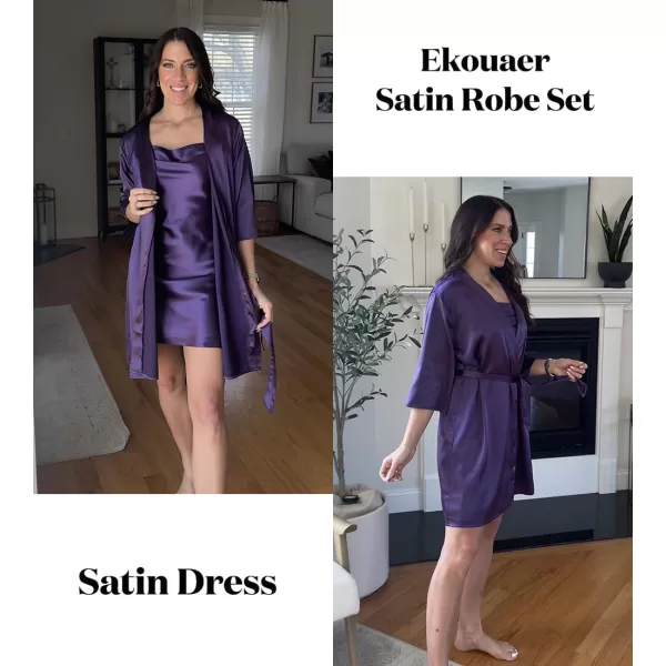 Ekouaer Womens Satin Robe Set Nightgown with Robes Silk Pajama Set 2 Pieces Lingerie Cowl Neck Cami Sleepwear SetsDeep Purple