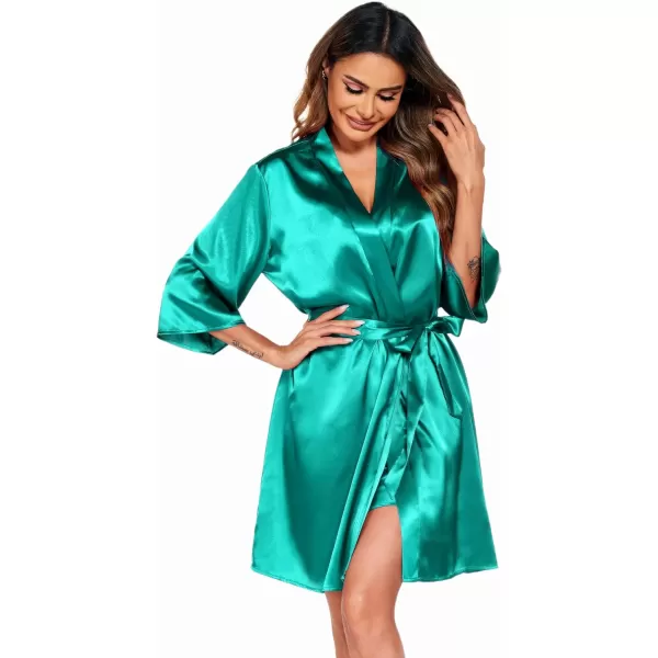 Ekouaer Womens Satin Robe Set Nightgown with Robes Silk Pajama Set 2 Pieces Lingerie Cowl Neck Cami Sleepwear SetsGreen