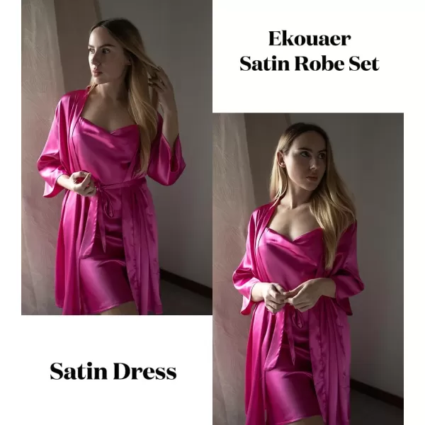 Ekouaer Womens Satin Robe Set Nightgown with Robes Silk Pajama Set 2 Pieces Lingerie Cowl Neck Cami Sleepwear SetsHot Pink