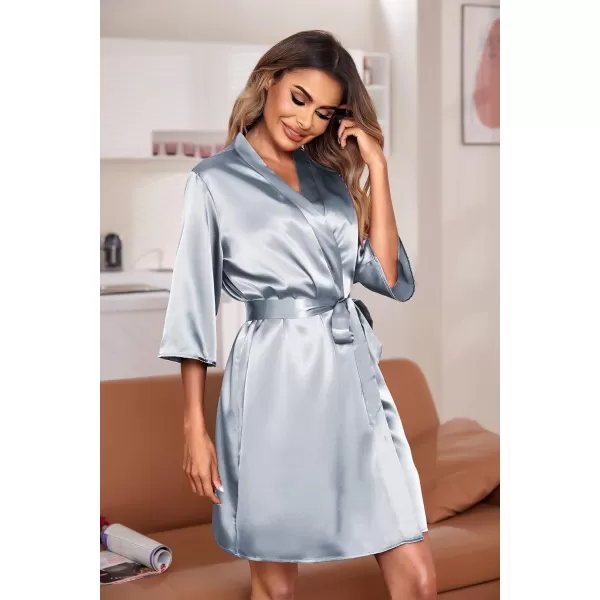 Ekouaer Womens Satin Robe Set Nightgown with Robes Silk Pajama Set 2 Pieces Lingerie Cowl Neck Cami Sleepwear SetsLight Blue