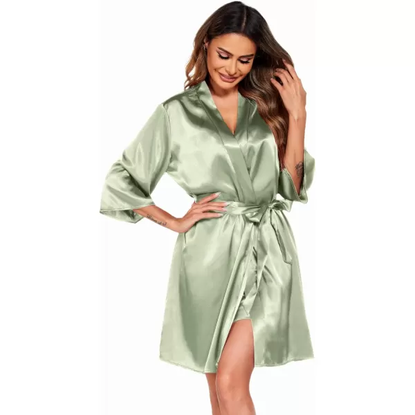 Ekouaer Womens Satin Robe Set Nightgown with Robes Silk Pajama Set 2 Pieces Lingerie Cowl Neck Cami Sleepwear SetsMint Green